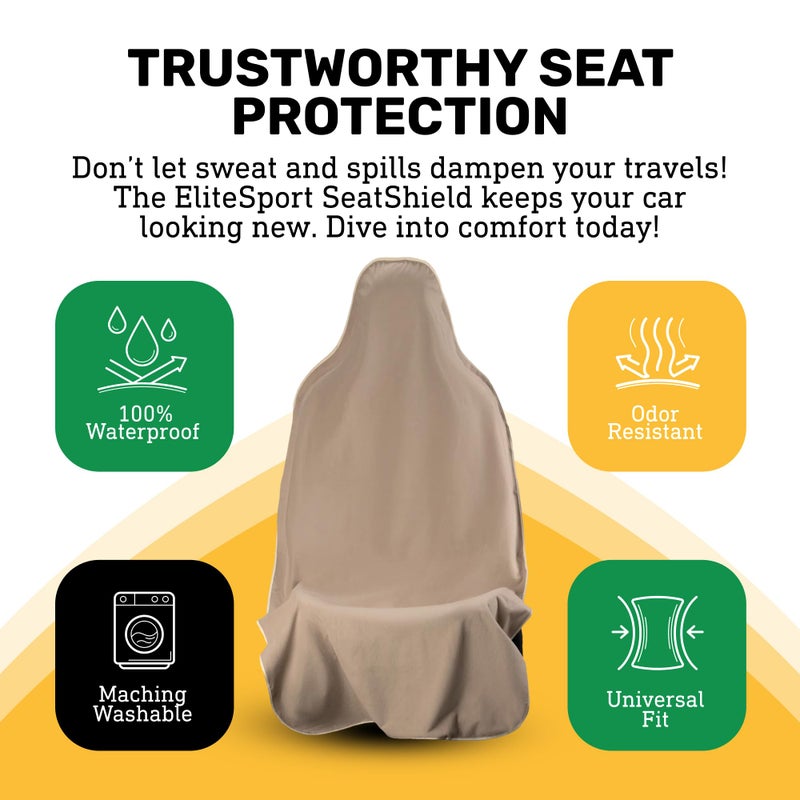 Waterproof SeatShield EliteSport Front Seat Cover, Universal Fit Waterproof, Sweatproof, Odor-Resistant, and Machine Washable Car Seat Protector with Non-Slip Underlayer for Pet, Travel, and Outdoor Adventure, Tan - Image 2